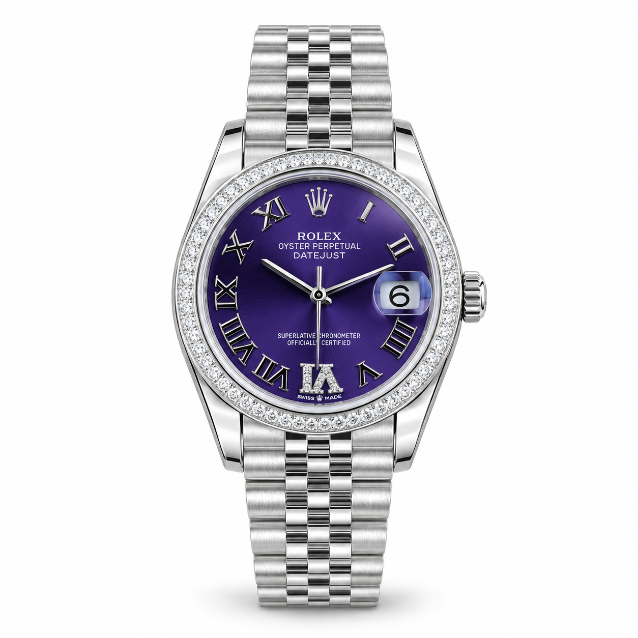 Rolex Datejust 31 278384RBR aubergine diamond dial diamond bezel watch