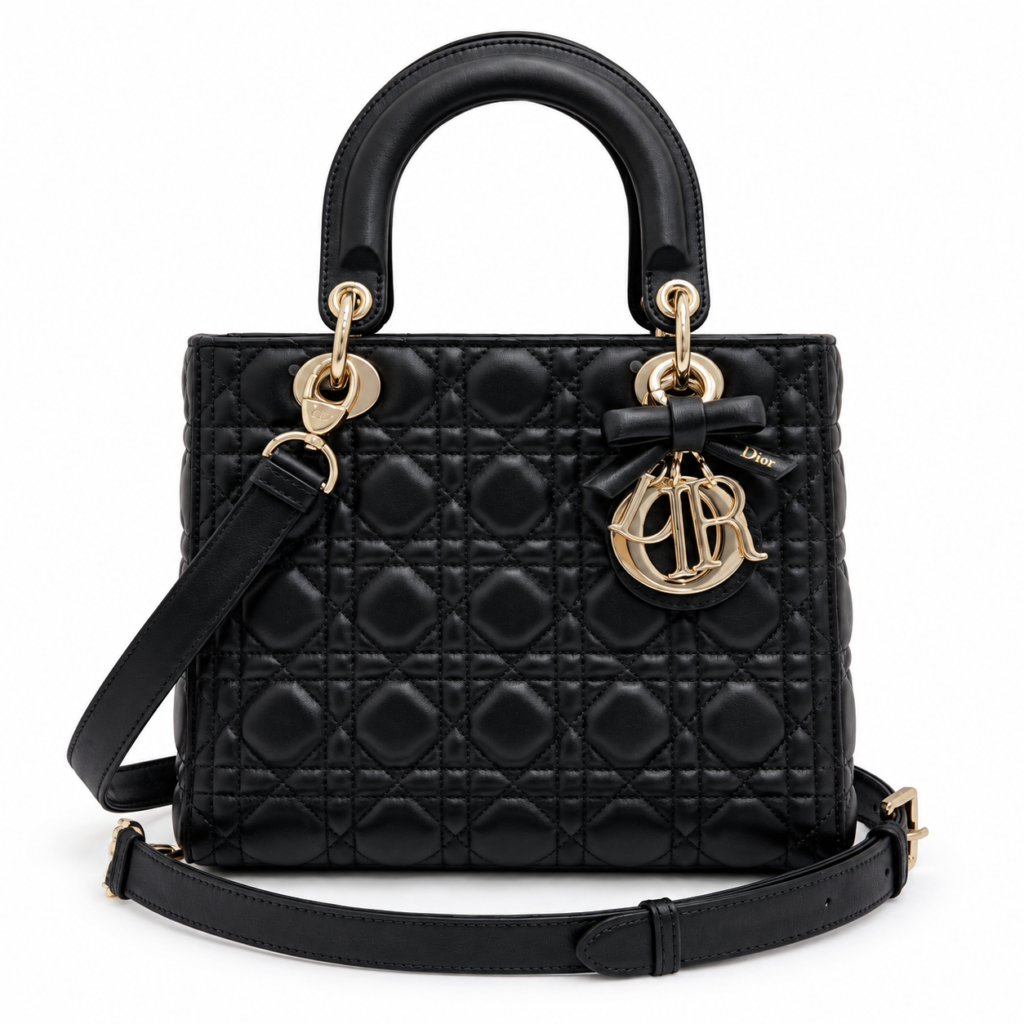Dior Medium Lady Dior Bag black cannage lambskin with gold charms