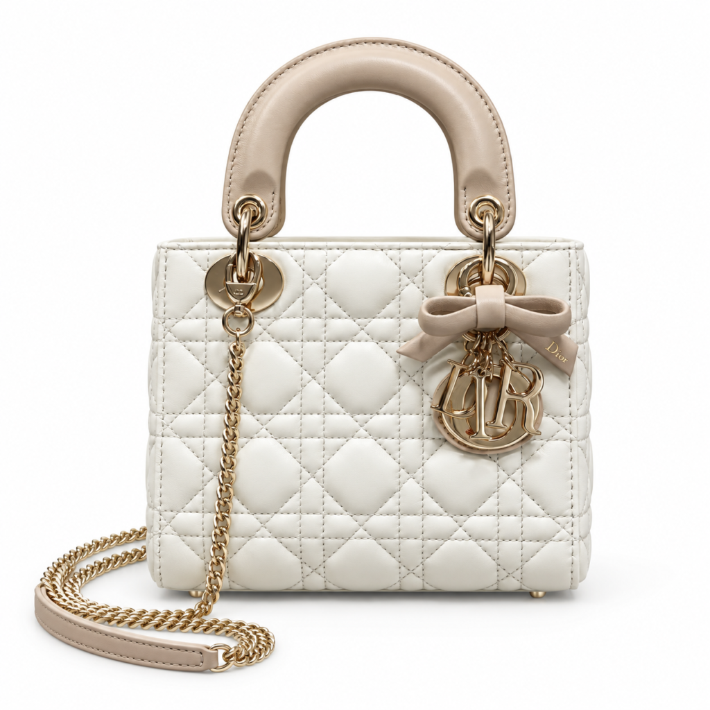 Dior Mini Lady Dior Bag with Chain latte cannage lambskin