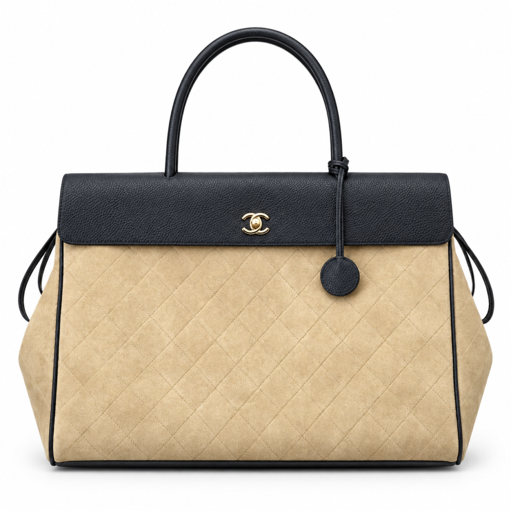 Chanel Shopping Bag AS6428 dark beige suede and black calfskin tote