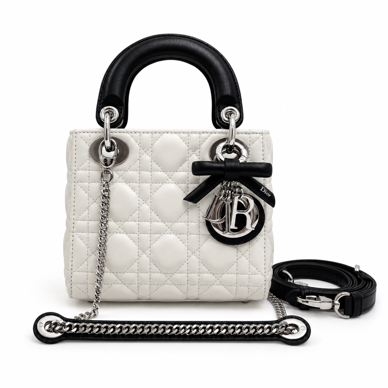 Dior Mini Lady Dior Bag latte and black with silver hardware