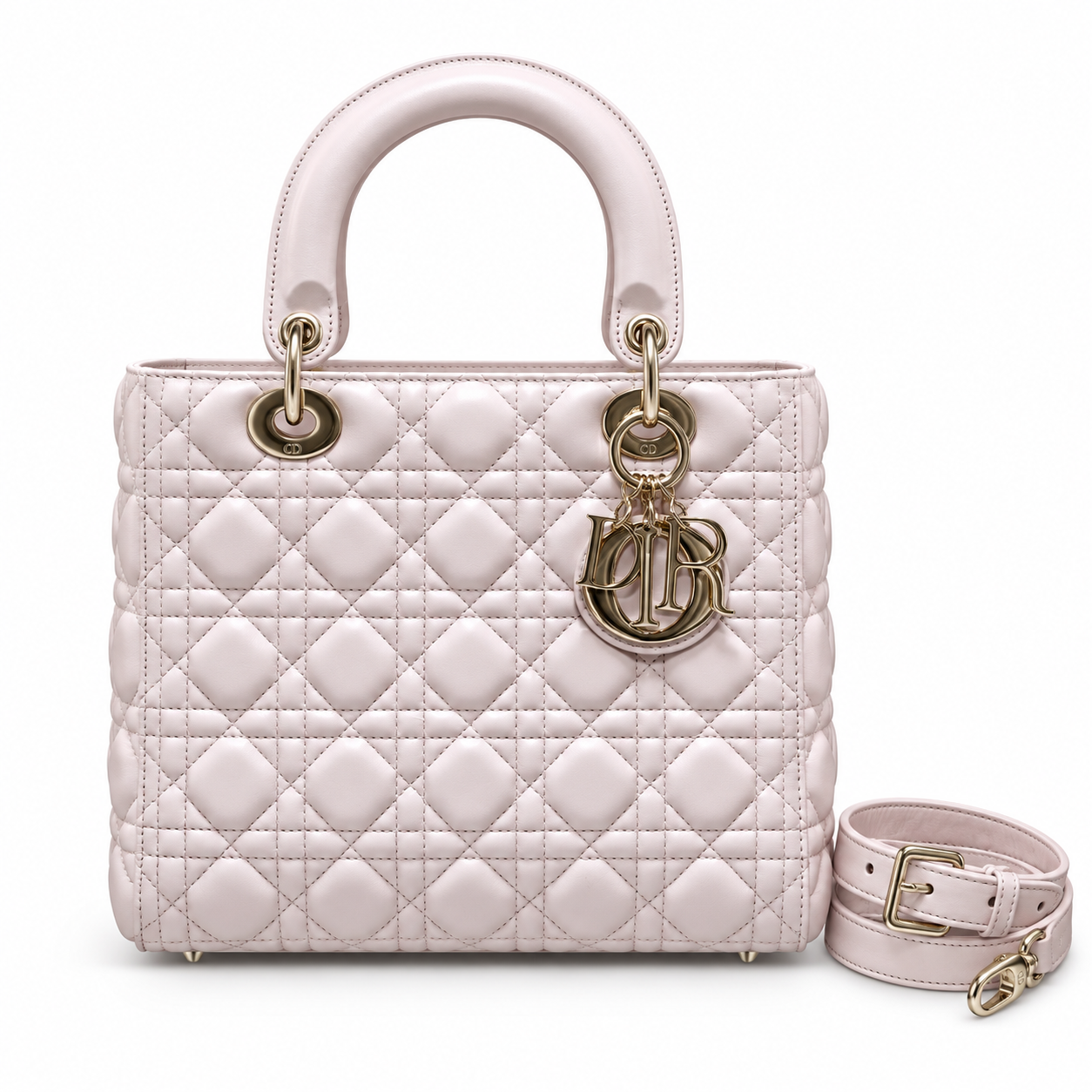 Dior Medium Lady Dior Bag blush cannage lambskin gold charms