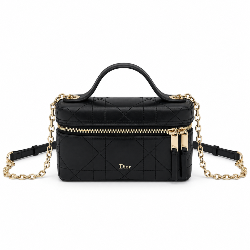 Dior Mini Vanity Case black cannage lambskin with gold chain