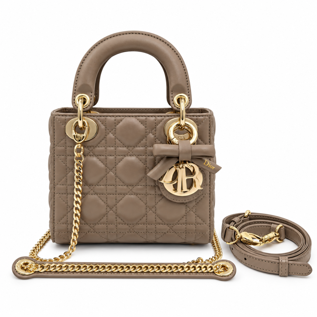 Dior Mini Lady Dior Bag warm taupe cannage lambskin gold hardware