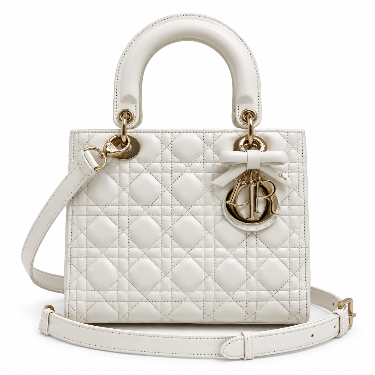 Dior Medium Lady Dior Bag latte cannage lambskin with gold charms