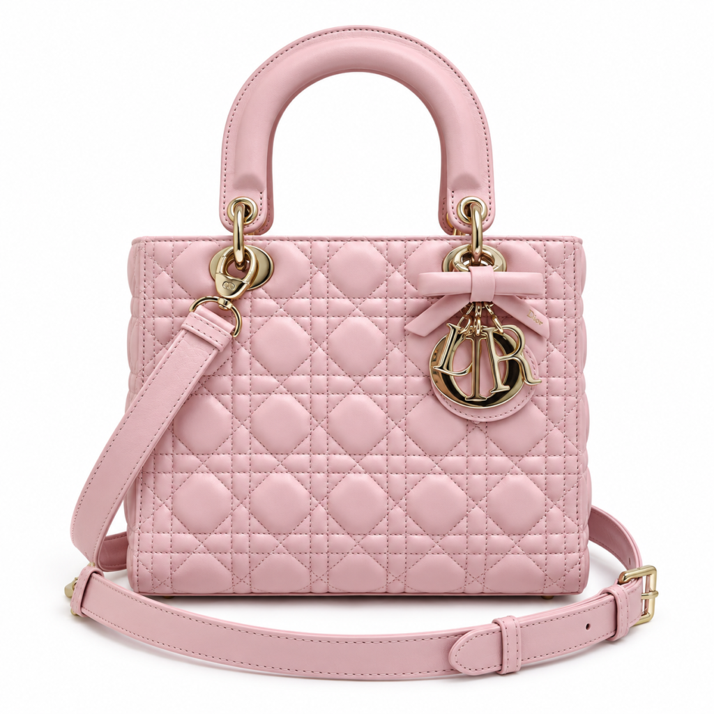 Dior Medium Lady Dior Bag powder pink cannage lambskin gold charms