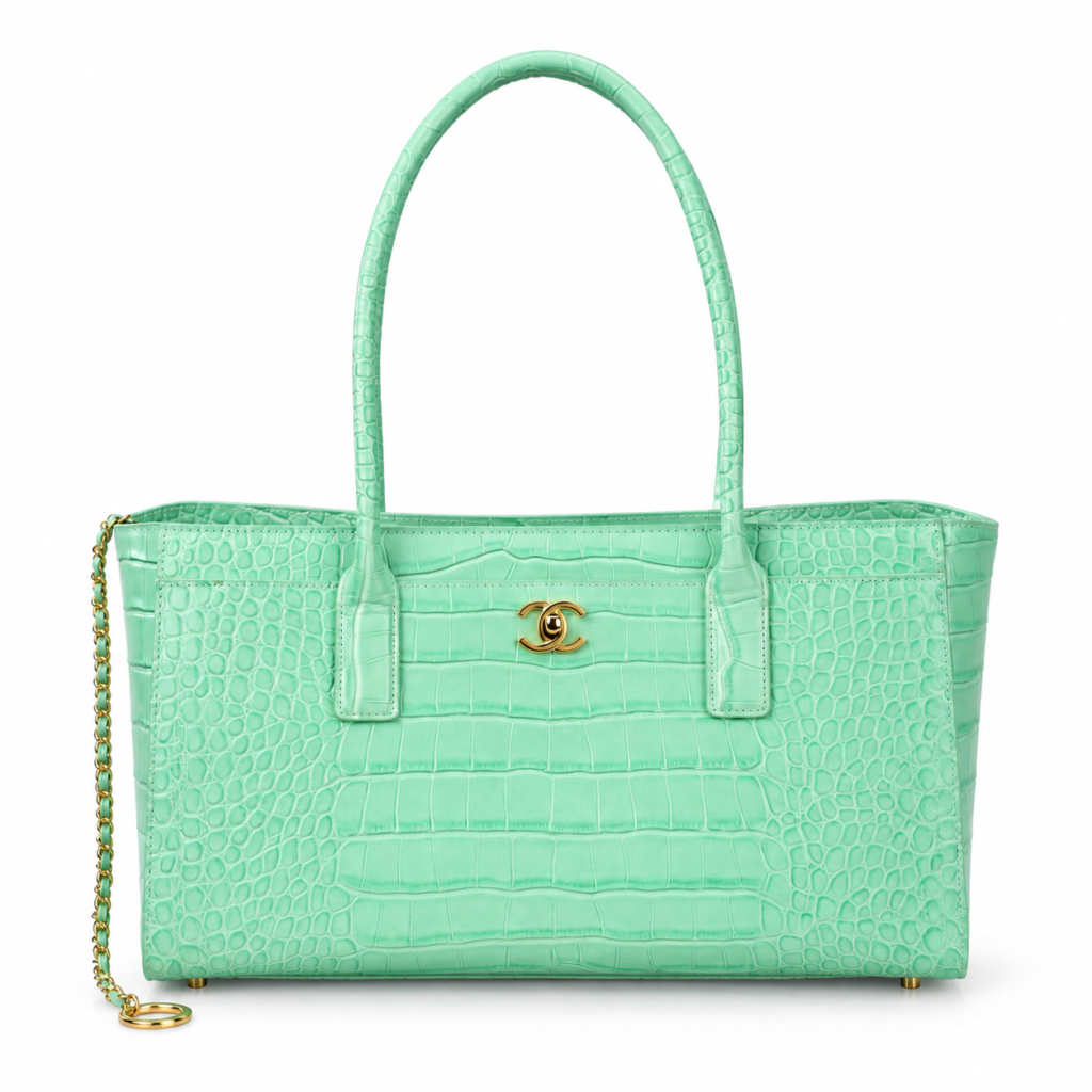 Chanel Small Shopping Bag AS6243 green crocodile embossed calfskin tote