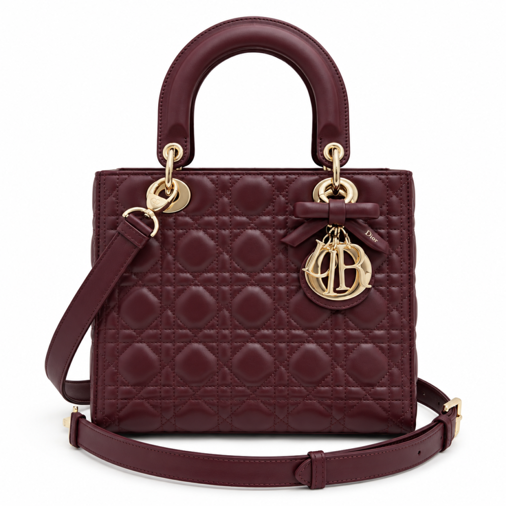 Dior Medium Lady Dior Bag burgundy cannage lambskin with gold charms