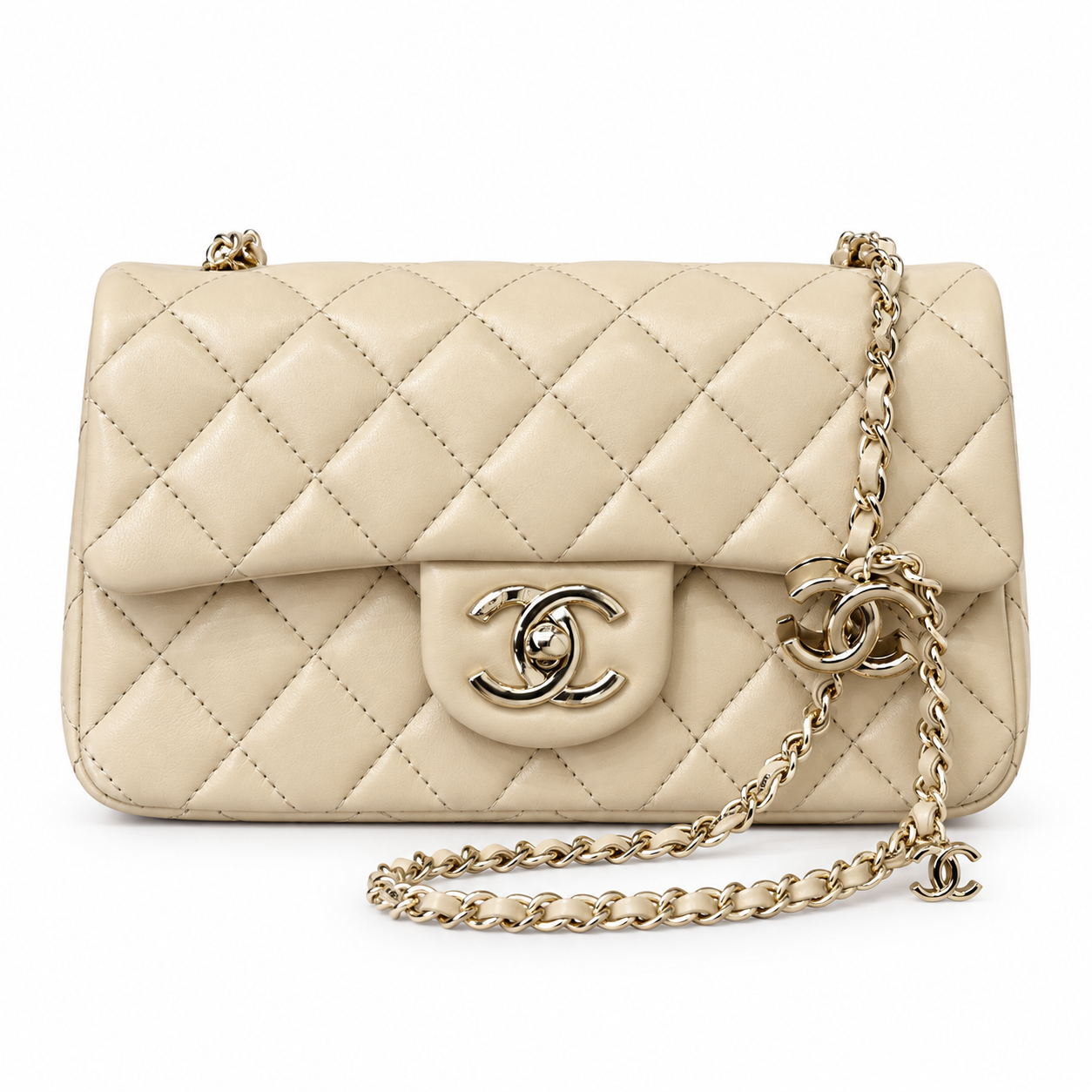 Chanel Mini Classic Handbag A69900 beige lambskin flap bag