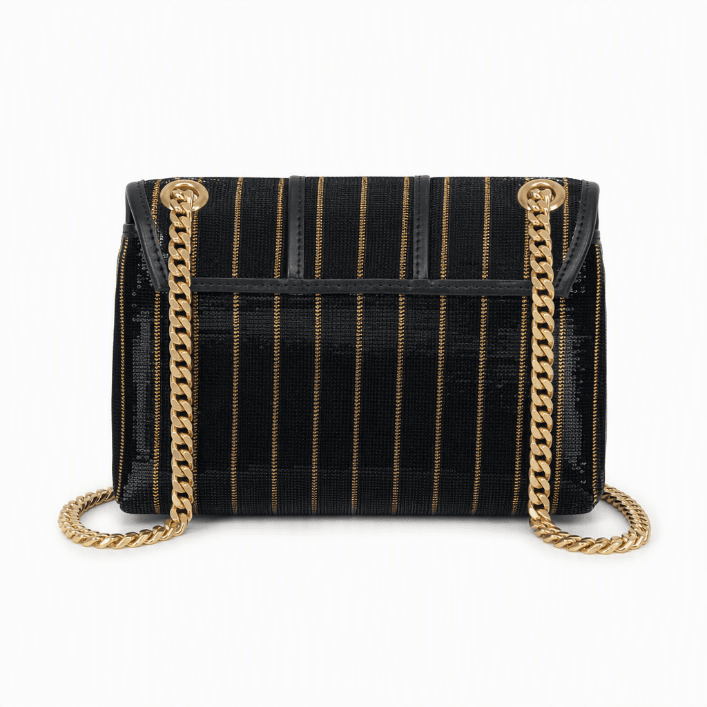 Celine Mini Chain Claude in Black and Gold Striped Textile - Image 3