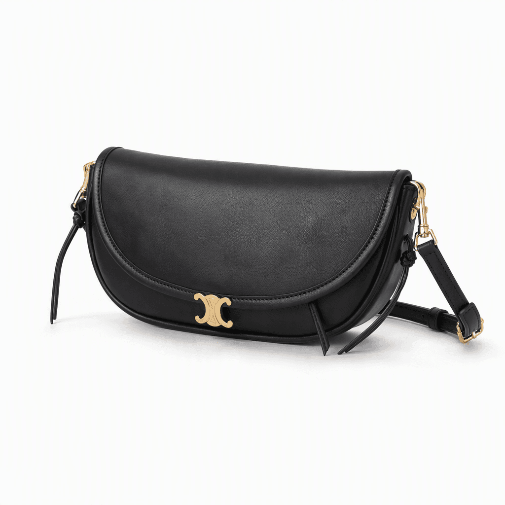 Celine Little Halfmoon Soft Triomphe in Black Supple Shiny Lambskin - Image 2