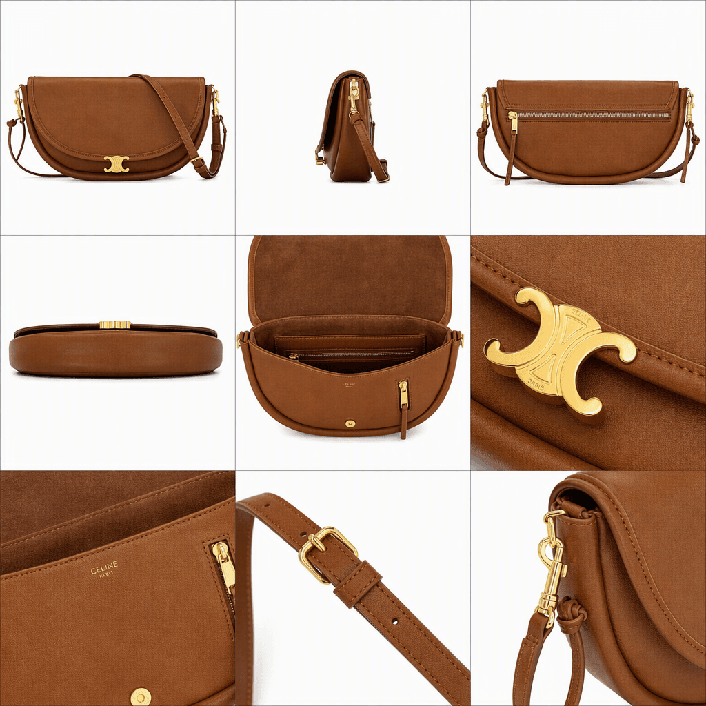 Celine Little Halfmoon Soft Triomphe in Tan Supple Shiny Lambskin - Image 4