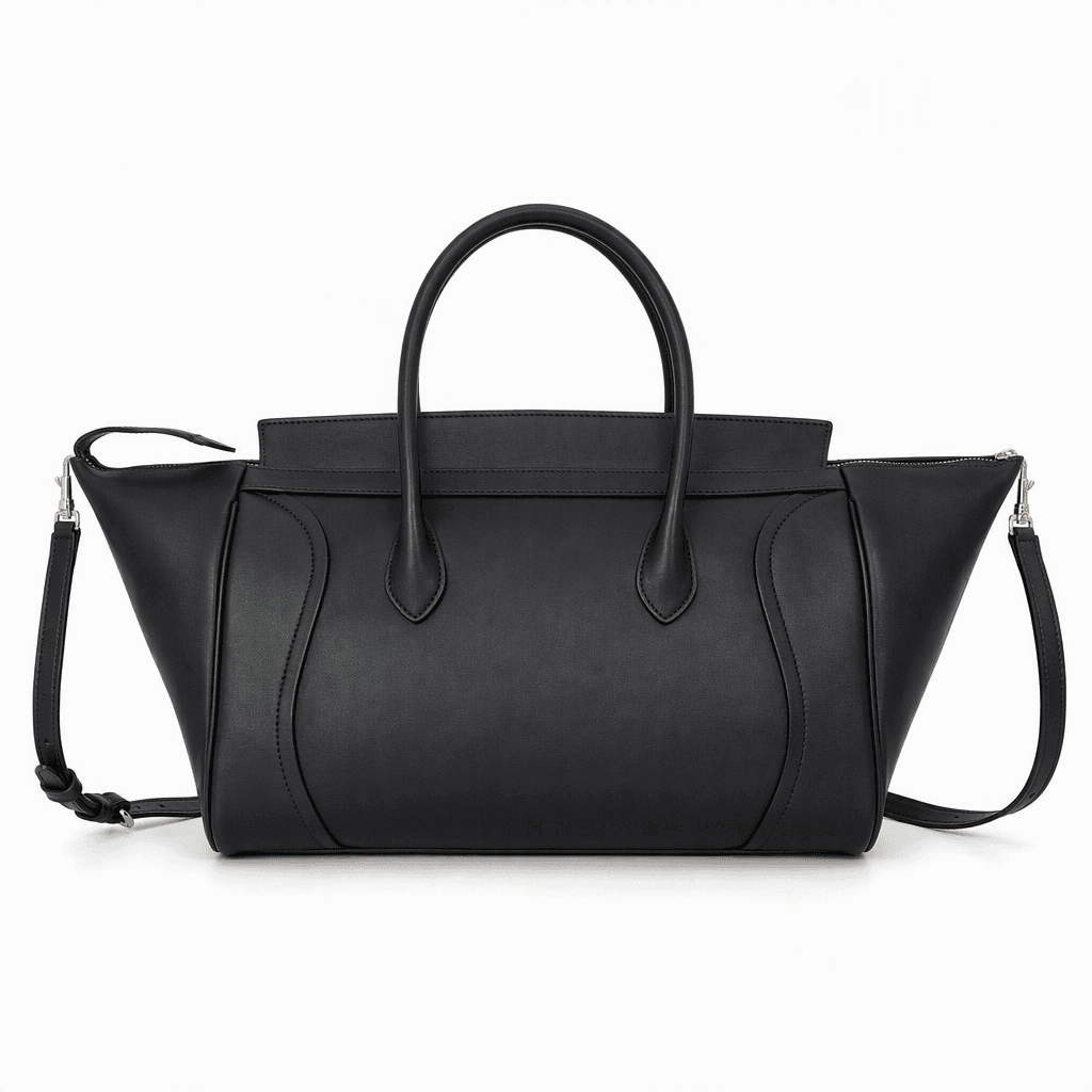 Celine Medium New Luggage Handbag in Black Supple Shiny Lambskin - Image 3