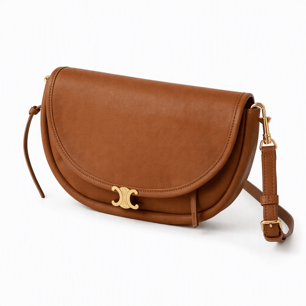 Celine Little Halfmoon Soft Triomphe in Tan Supple Shiny Lambskin - Image 2