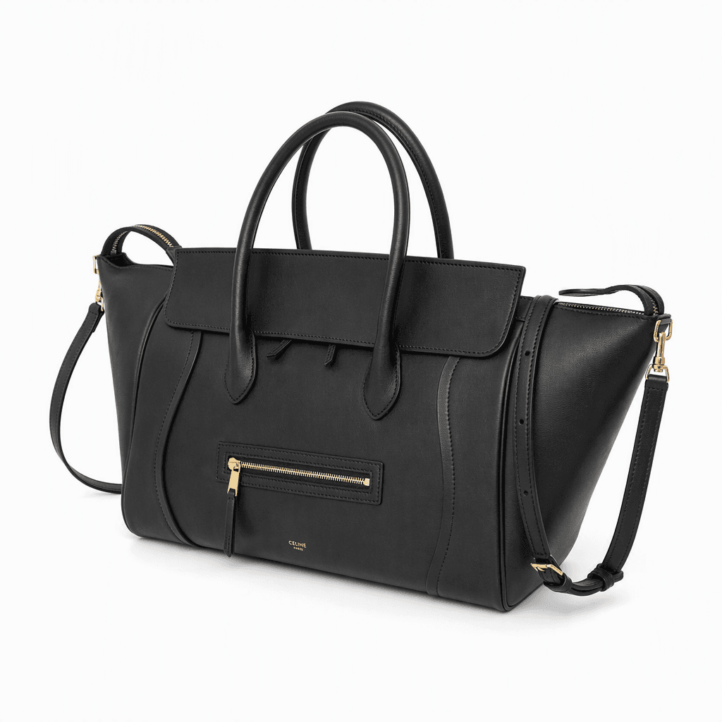 Celine Medium New Luggage Handbag in Black Supple Shiny Lambskin - Image 2