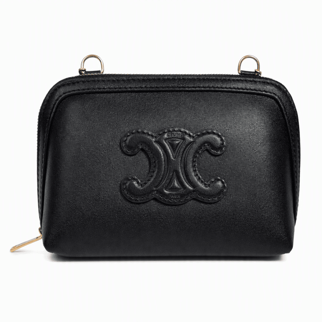 Celine Clutch on Chain Cuir Triomphe in black smooth calfskin with gold-finish hardware