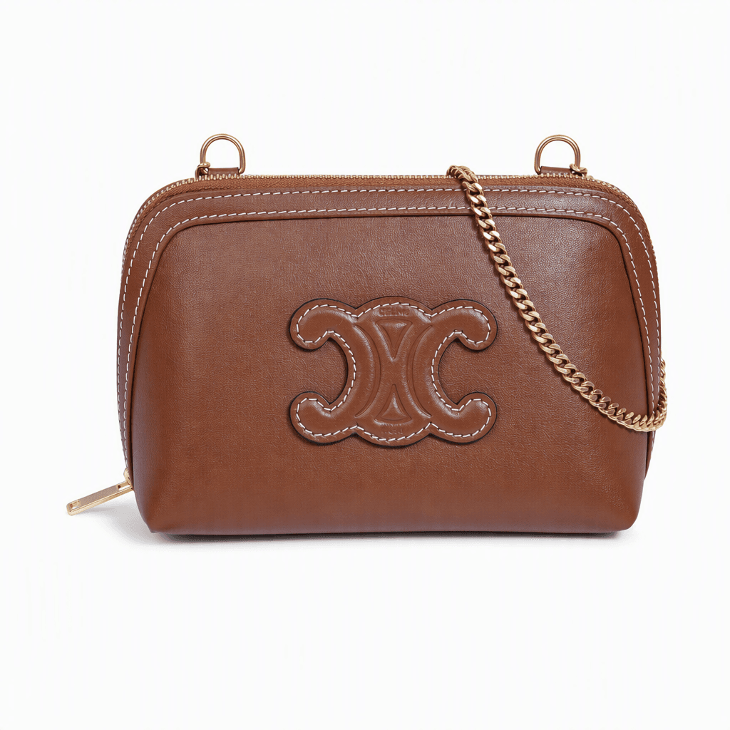 Celine Clutch on Chain Cuir Triomphe in tan smooth calfskin with gold-finish hardware