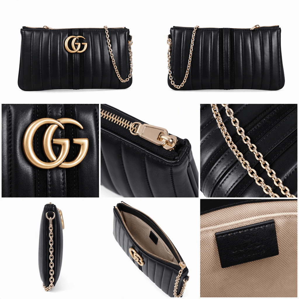 Gucci GG Marmont Pouch with Strap in Black Matelassé Nappa Leather - Image 2