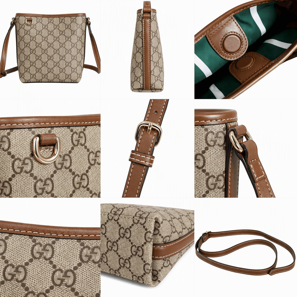 Gucci GG Emblem Mini Bucket Bag in Beige and Dark Brown GG Canvas - Image 2