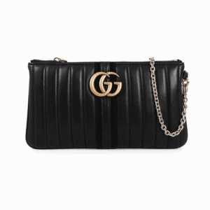 Gucci GG Marmont Pouch with Strap in black matelassé nappa leather