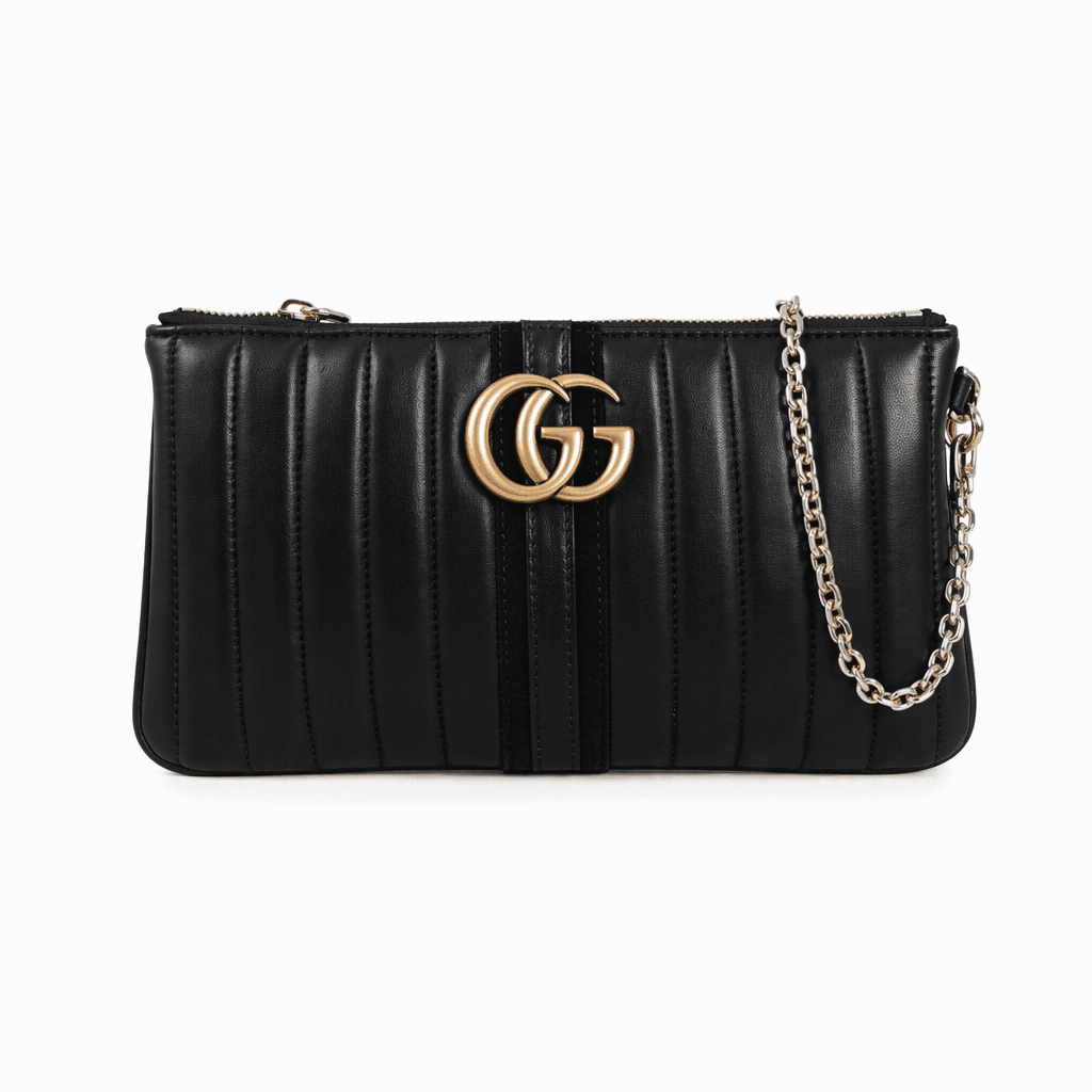 Gucci GG Marmont Pouch with Strap in black matelassé nappa leather